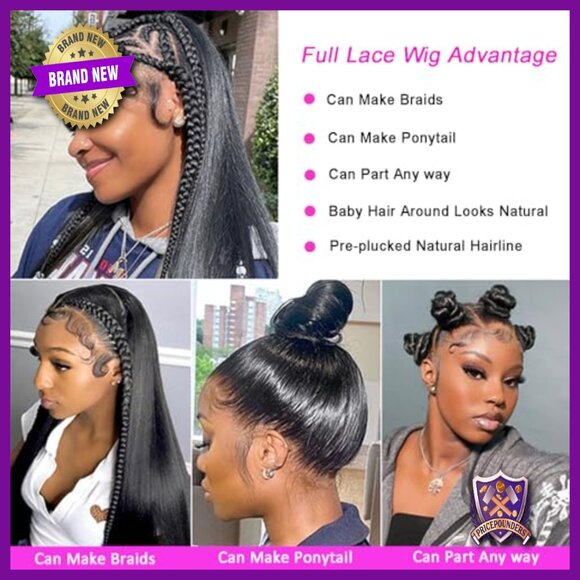 26 Inch Full Lace Human Hair Wig 180 Density Straight Pre Plucked